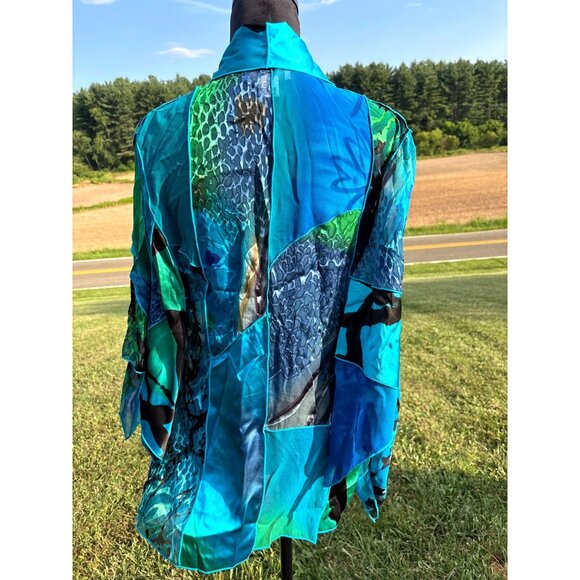 Drapers & Damons Silk Cardigan Patchwork Open Front Sz M Fairy Glam Flowy Dressy - Picture 2 of 12